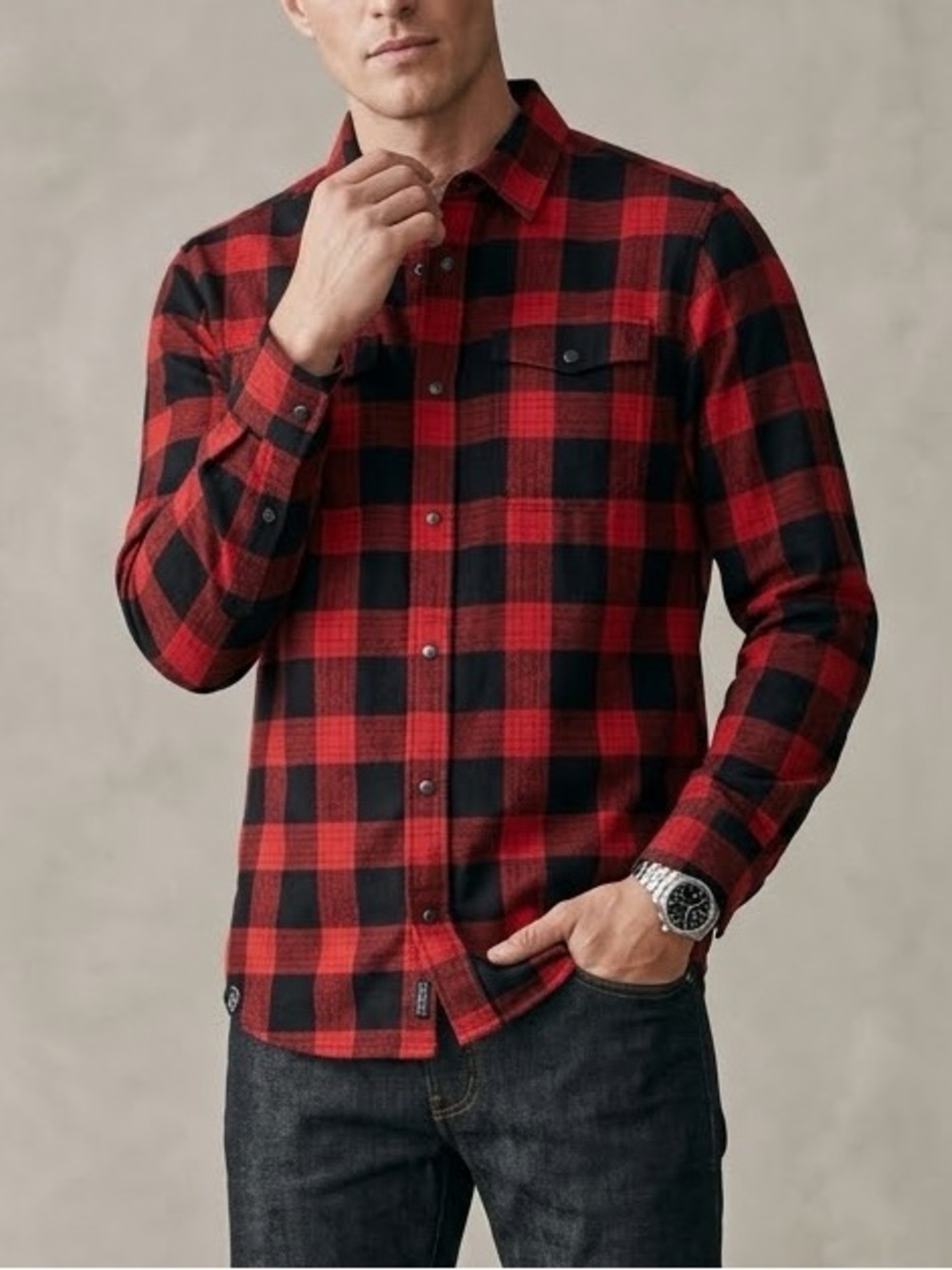 Stormtech Performance Mens Red Black Buffalo Plaid‎ Snap Front Flannel SFX-1W L